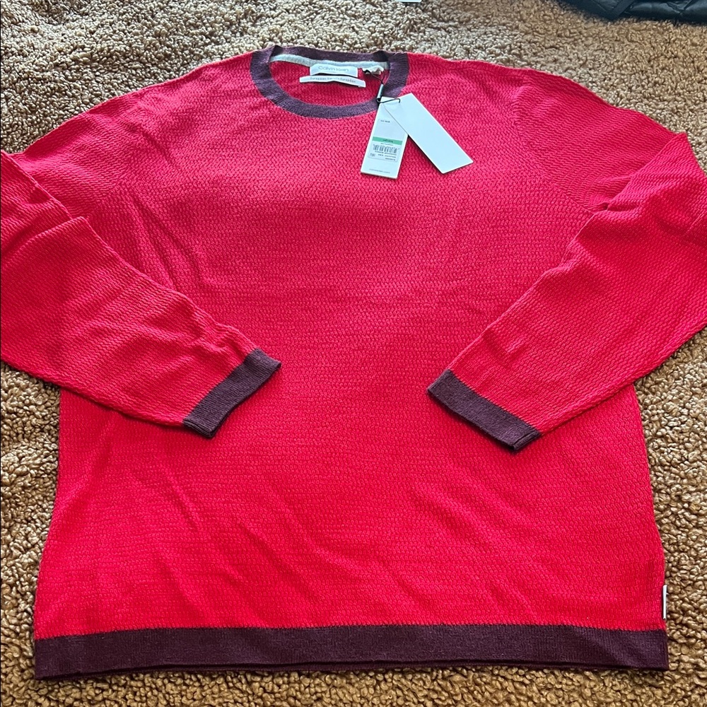 Calvin Klein Red Crewneck Sweater with Dark Trim